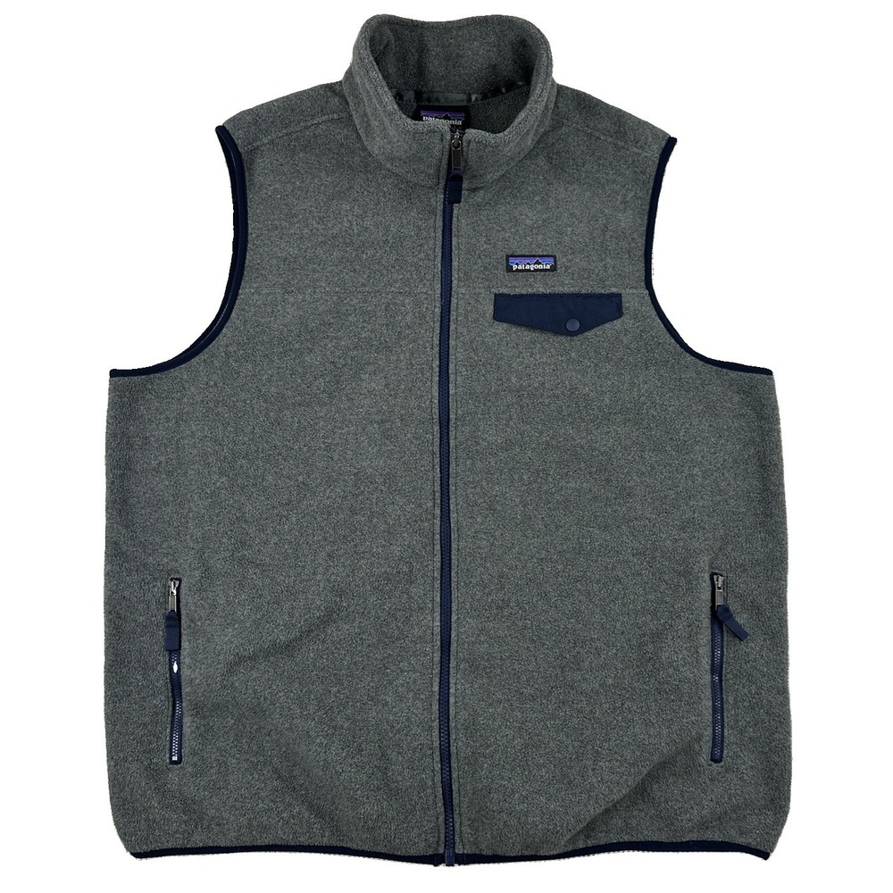 Patagonia Lightweight Synchilla Snap-T Vest Men's XL Gray & Navy Blue Full Zip